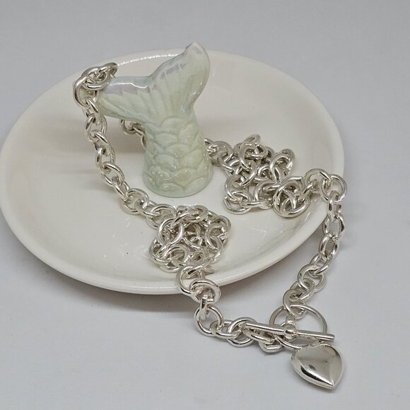 STERLING SILVER 925 HEART TOGGLE NECKLACE 20" - Picture 7 of 12